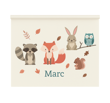 Estore de rolo infantil animais da floresta com nome - TenStickers
