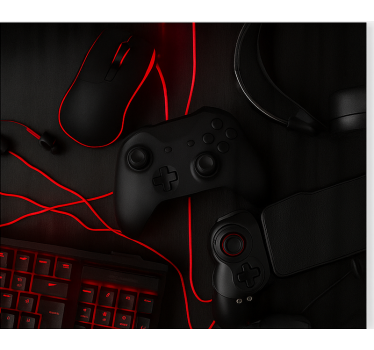 Estore de rolo frikis configuração de jogadores pretos e vermelho - TenStickers