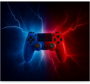 Estore de rolo frikis controlador elétrico vermelho azul - TenStickers
