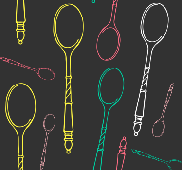 Estore de rolo para cozinha esboço de utensílios neon - TenStickers