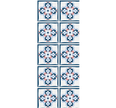 Estore de rolo para cozinha azulejo português azul e vermelho - TenStickers