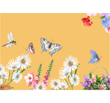 Estore de rolo para cozinha pintura de flores e borboletas - TenStickers