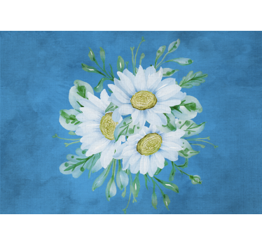 Estore de rolo para cozinha flores brancas sobre fundo azul - TenStickers