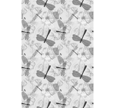 Cortinas de rolo de flores de libélulas e narcisos cinzentos - TenStickers