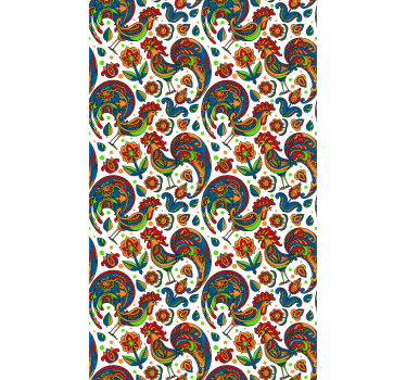 Galinhas coloridas e cortinas de rolo de flores polidas - TenStickers