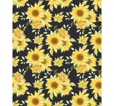 Padrão de girassol cortina de rolo de flor com fundo preto - TenStickers