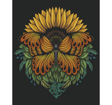 Girassol com cortina de flor de borboletas - TenStickers