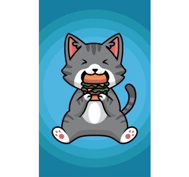 Gato comendo hambúrguer crianças estors - TenStickers
