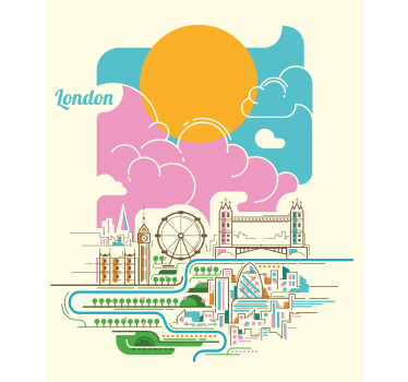 Estore de rolo do mapa mundial vista do horizonte de londres - TenStickers