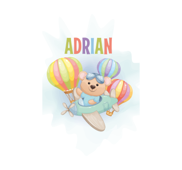 Estore de rolo infantil urso em avião com nome - TenStickers