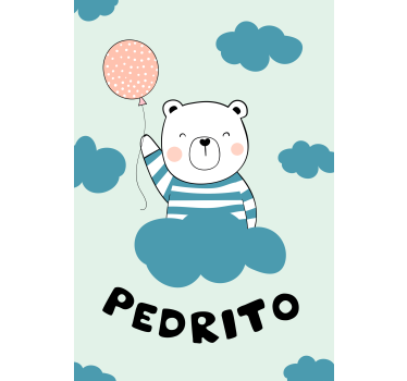 Estore de rolo quarto de bebé urso com balão e nome - TenStickers