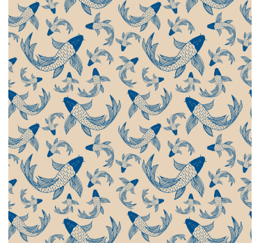 estor de rolo para peixes koi bege e azul na sala de estar - TenStickers