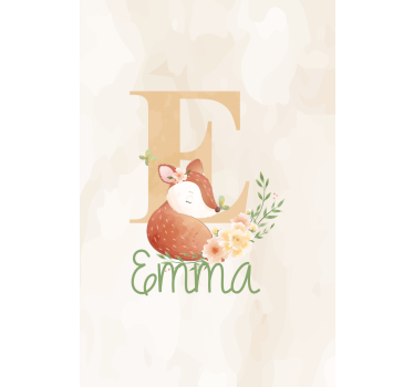 Estore de rolo infantil raposa com inicial e nome - TenStickers