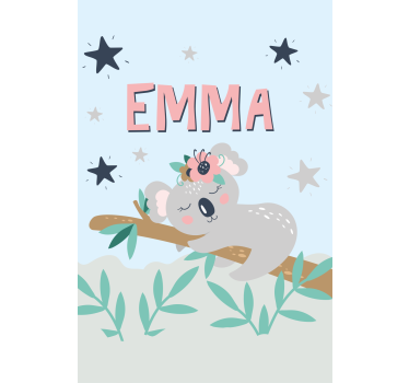Estore de rolo infantil bebê coala com nome - TenStickers
