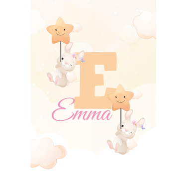 Estore de rolo infantil coelhinhos com estrelas com nome - TenStickers