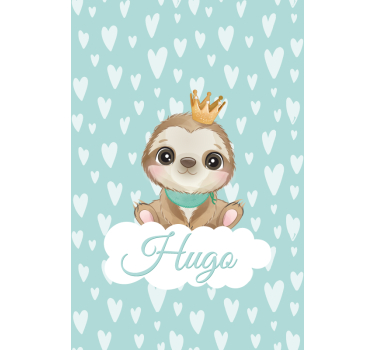 Estore de rolo infantil preguiça com coroa e nome - TenStickers