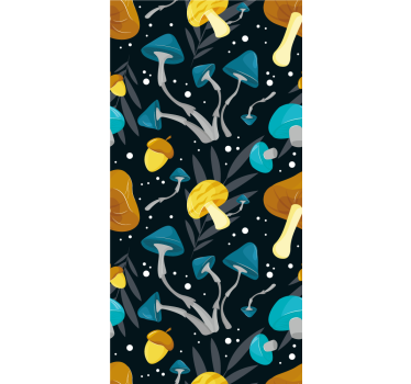 Cortina de janela de cozinha com padrão de cogumelo azul e amarel - TenStickers