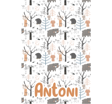 Estore de rolo infantil animais nórdicos com nome - TenStickers