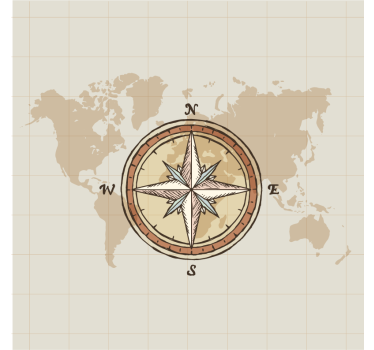 Estore de rolo do mapa mundial cartografia vintage e bússola - TenStickers