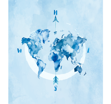 Estore de rolo do mapa mundial planisfério azul aquarela - TenStickers