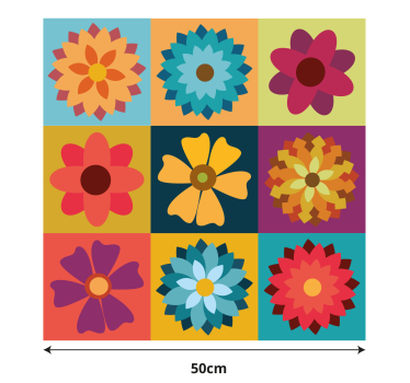 Estore de rolo cozinha azulejos de flores coloridas - TenStickers