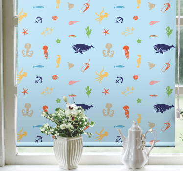 Animais marinhos em cortinas de rolo claras da sala de estar - TenStickers