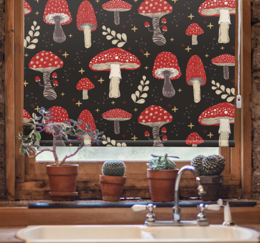 Cortina de janela de cozinha com padrão de cogumelos vermelhos - TenStickers