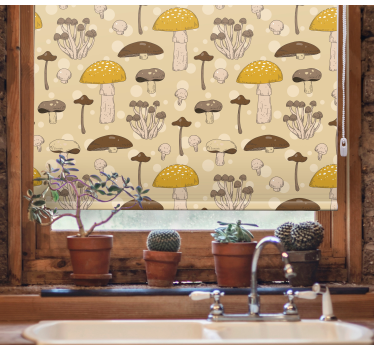 Cortina de janela de cozinha em cogumelo amarelo e marrom - TenStickers