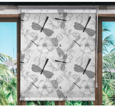 Cortinas de rolo de flores de libélulas e narcisos cinzentos - TenStickers