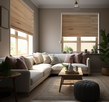 Cortinas de rolo rústicas de pranchas marrom claro listradas - TenStickers