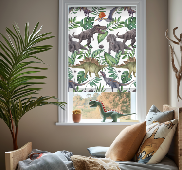 Estore de rolo de dinossauros padrão de aquarela jurássico - TenStickers