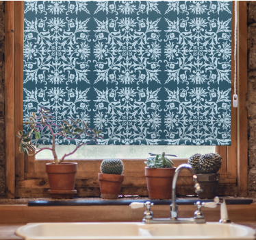 Estore de rolo flores e plantas padrão azul provincial - TenStickers