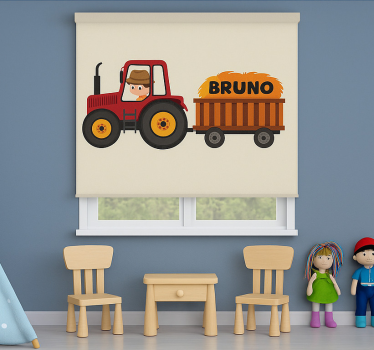 Estore de rolo infantil design de trator com nome - TenStickers