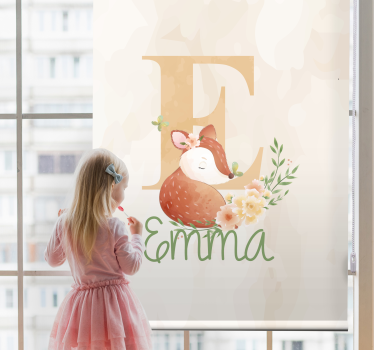 Estore de rolo infantil raposa com inicial e nome - TenStickers