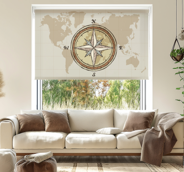 Estore de rolo do mapa mundial cartografia vintage e bússola - TenStickers