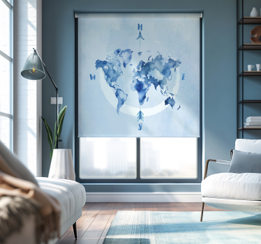 Estore de rolo do mapa mundial planisfério azul aquarela - TenStickers