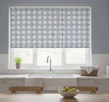 Estore de rolo para cozinha azulejo português azul bebê e amarelo - TenStickers