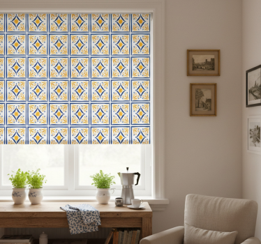 Estore de rolo para cozinha azulejo português azul e amarelo - TenStickers