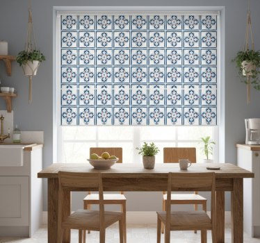 Estore de rolo para cozinha azulejo português azul e vermelho - TenStickers