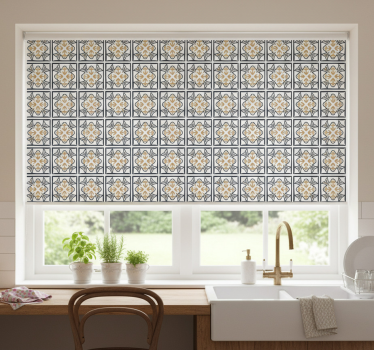 Estore de rolo para cozinha azulejo português bege e preto - TenStickers