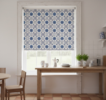 Estore de rolo para cozinha azulejo português flor azul - TenStickers