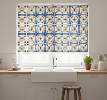 Estore de rolo para cozinha azulejo português flores rosas - TenStickers