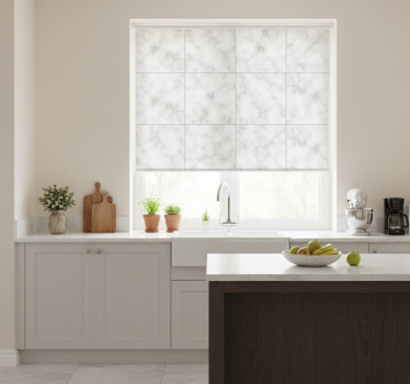 Estore de rolo para cozinha azulejo quadrado branco mármore - TenStickers