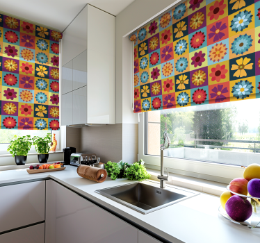 Estore de rolo cozinha azulejos de flores coloridas - TenStickers