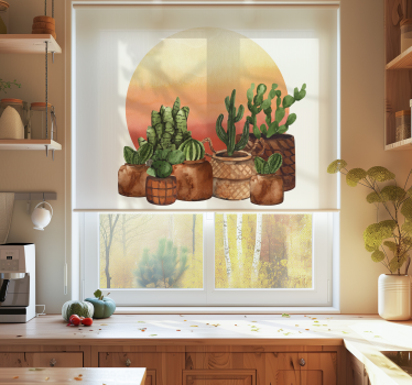 Estore de rolo cozinha cacto com pôr do sol em círculo - TenStickers