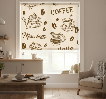 Estore de rolo para cozinha com design de variedades de café - TenStickers