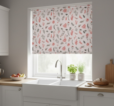 Estore de rolo para cozinha com detalhes botânicos rosas - TenStickers