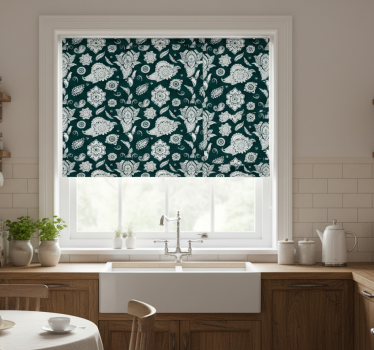 Estore de rolo para cozinha com motivo de azulejo floral - TenStickers