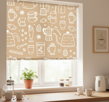Estore de rolo para cozinha com padrão de xícaras e copos - TenStickers