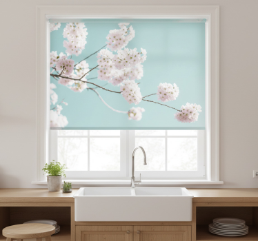 Estore de rolo para cozinha design floral branco elegante - TenStickers
